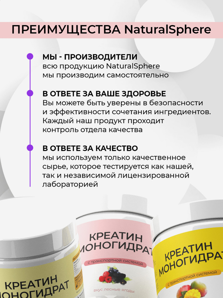 Креатин моногидрат, NATURALSPHERE, 180 г, лесные ягоды