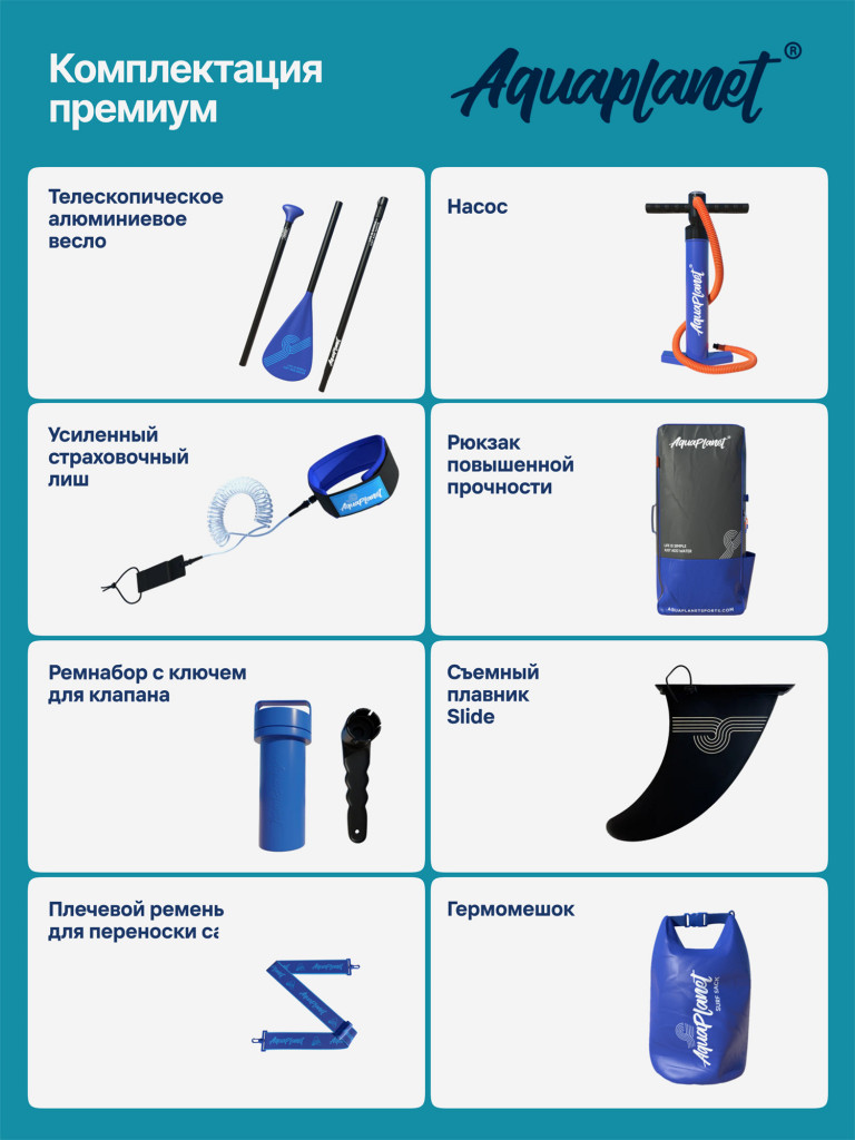 Надувная SUP-доска AQUAPLANET PACE 10.6, 323*79*15 см, двухслойная, сапборд с веслом, двухфазным насосом и страховочным лишем