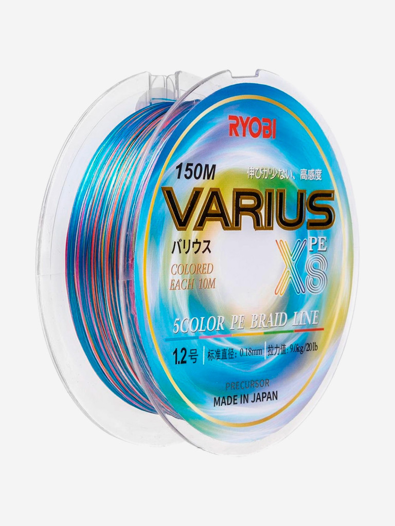 Шнур плетеный для рыбалки Ryobi VARIUS PE8X, 150м, 0,185мм, 9кг, мультиколор