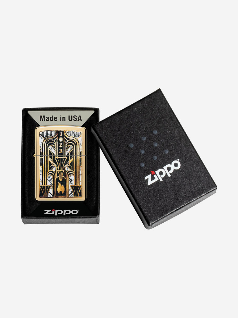 Зажигалка бензиновая ветроустойчивая Zippo Art Deco Flame High Polish Bras