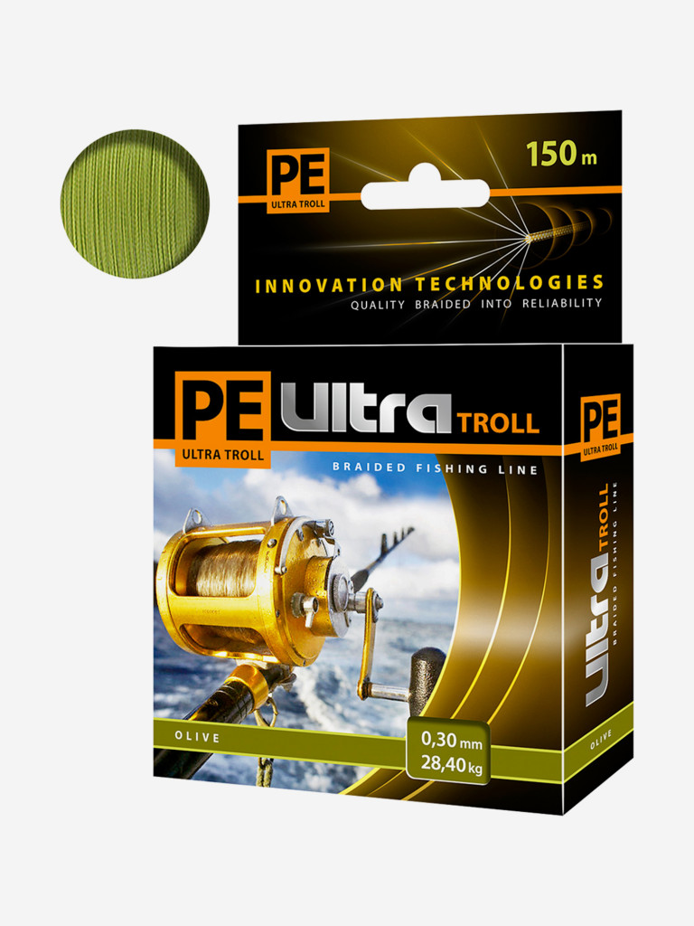 Плетеный шнур для рыбалки AQUA PE ULTRA TROLL Olive 0,30mm 150m