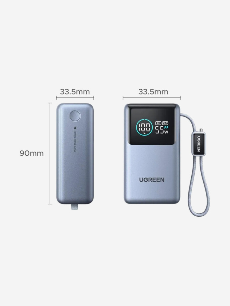 Внешний аккумулятор UGREEN PB727 (75701B) Fast Charging 10000mAh USB-C&USB-A 55W о встроенным кабелем USB-C Power Bank