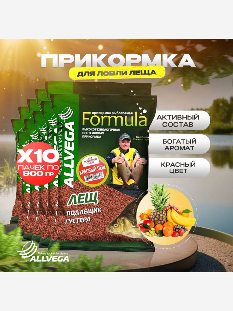 Прикормка для рыбалки ALLVEGA Formula красный лещ 10 пачек