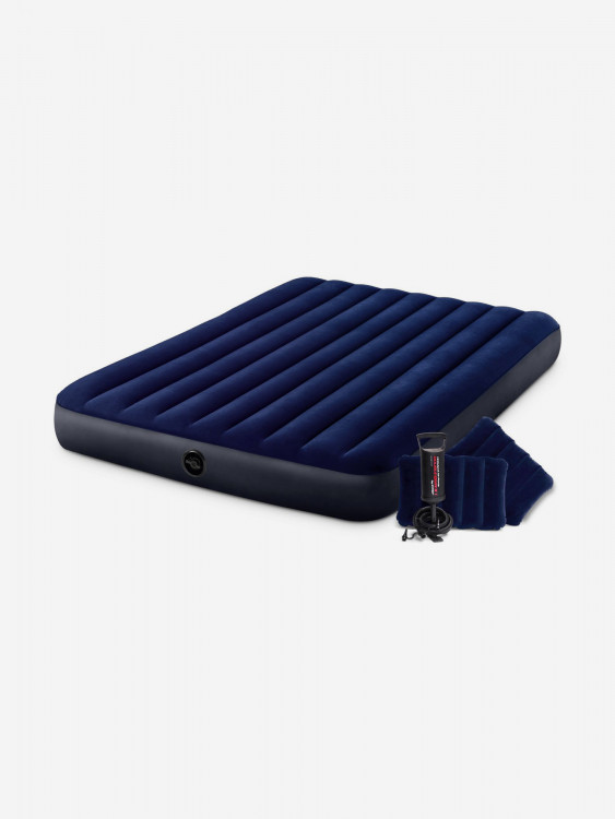 Кровать надувная Intex 64765 DURA-BEAM CLASSIC DOWNY, King, 152x203x25 см, флок+ручной насос+надув.подушки(2 шт.)