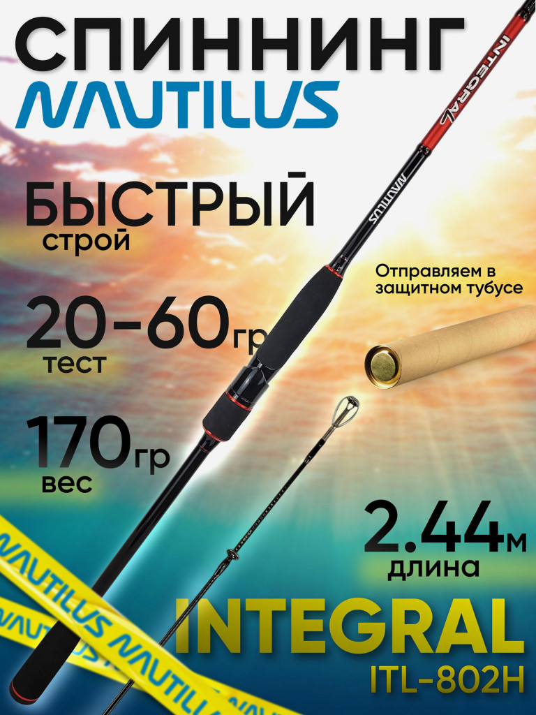 Спиннинг Nautilus Integral ITL-802H 244см 20-60гр