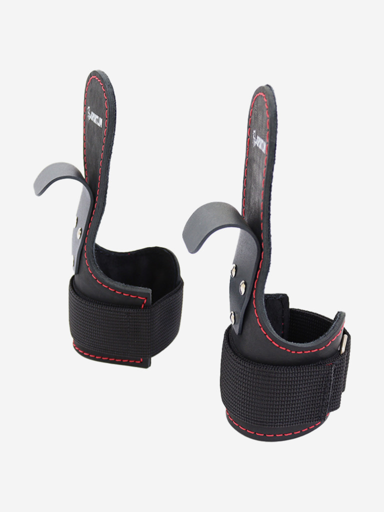 Крюки для перекладины и тяги Sportlim SOS-0308 кожаные (черные)