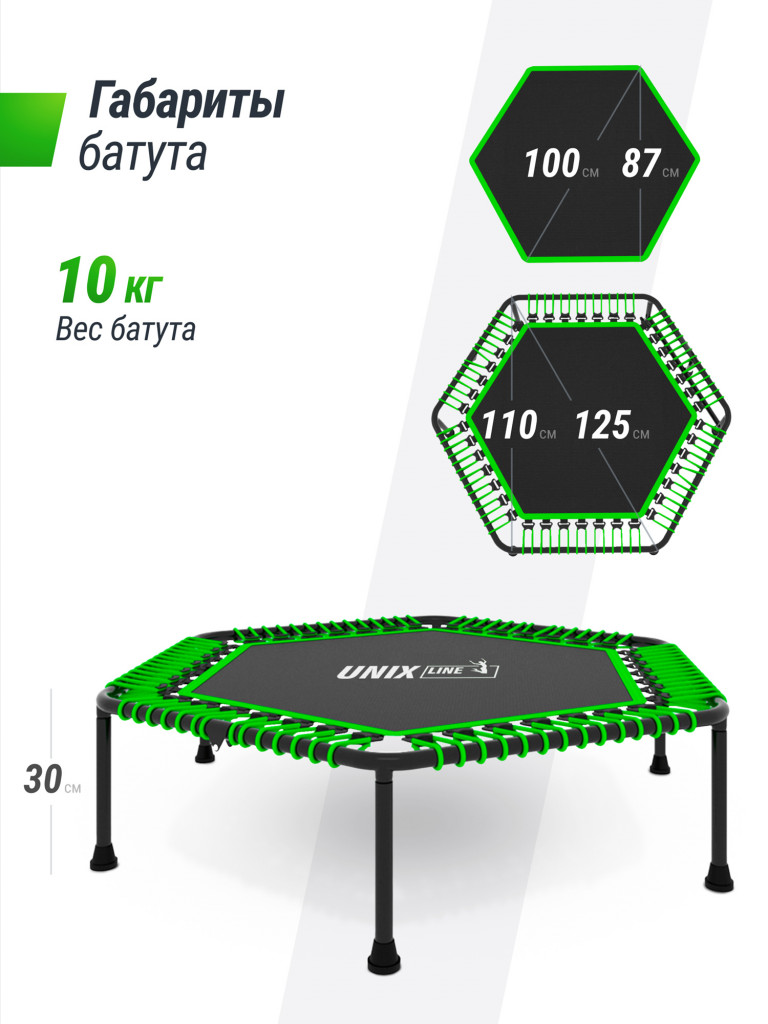 Батут спортивный для фитнеса и джампинга UNIX Line Fitness Lite 125 см, зеленый