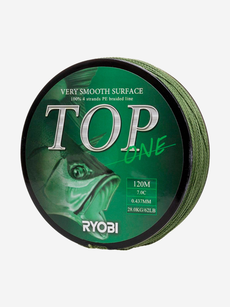 Шнур плетеный для рыбалки Ryobi TOP PE4X, 120м, 0,437мм, 28кг, темно-зеленый