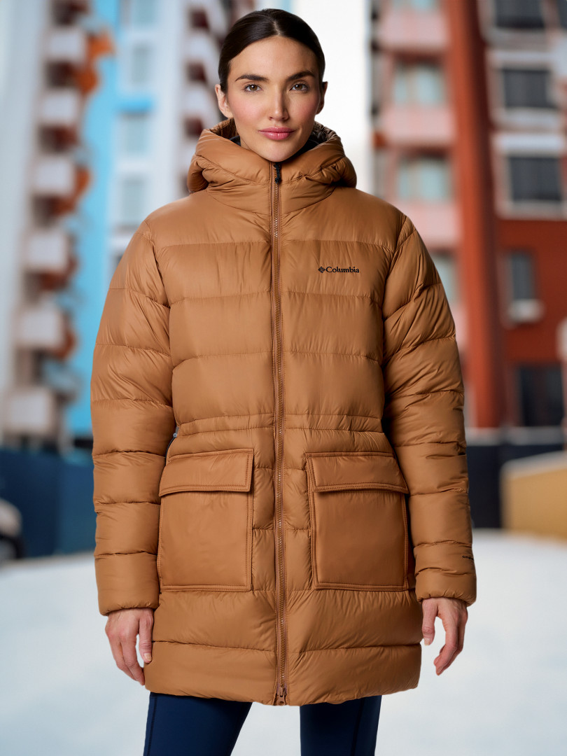 фото Пуховик женский columbia harmony falls mid down jacket, коричневый