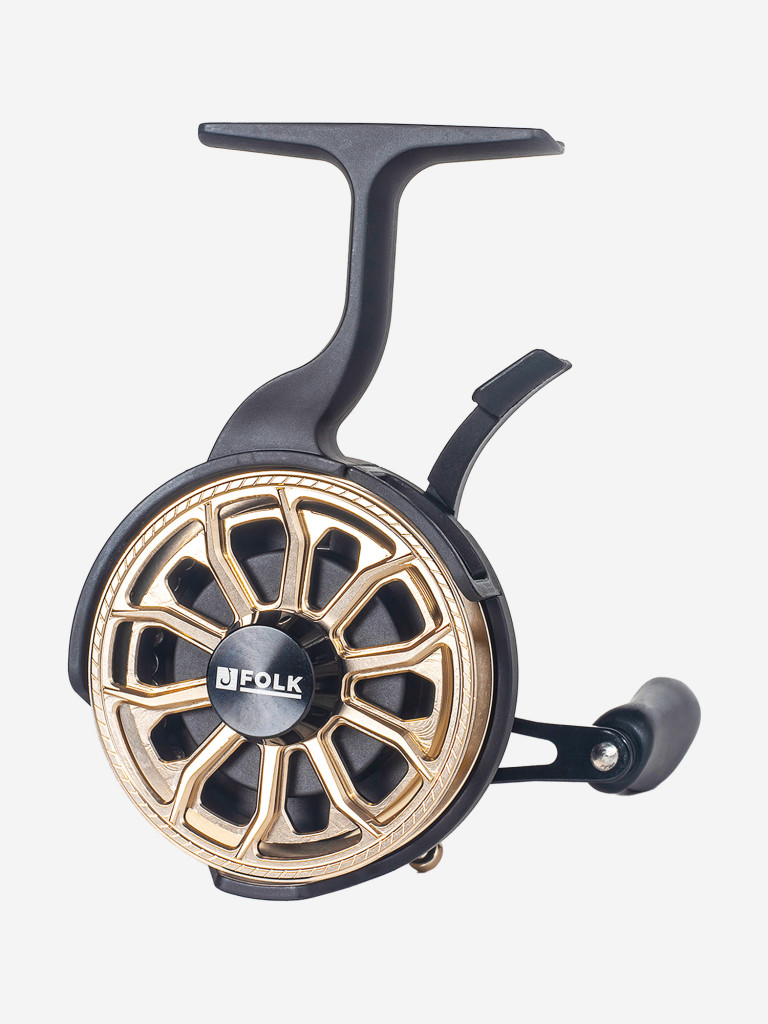 Катушка для рыбалки зимняя мультипликаторная с запасной шпулей FOLKFISHING Neo Gold DS