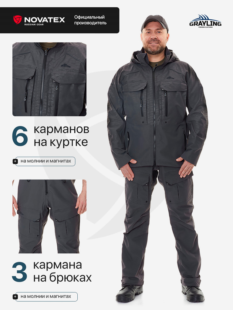 Костюм летний мембранный Тугур для рыбалки GRAYLING, серый