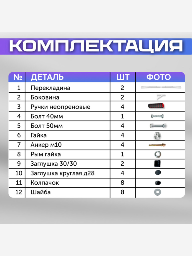 Турник настенный 2 хвата усиленный с упорами 98 см Гантели-в-Деле белый