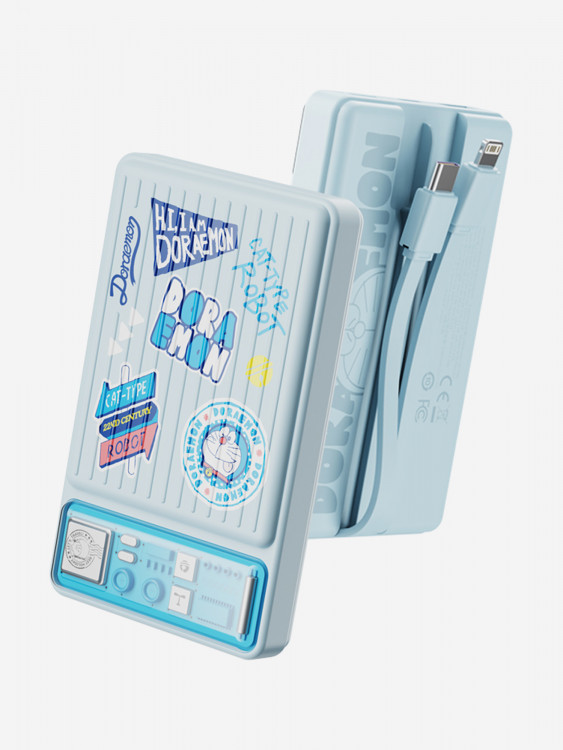 Внешний аккумулятор с авторским дизайном с кабелем Rock Doraemon P92 Dual PD20W Travel Series Power Bank with Cables 10000mAh синий
