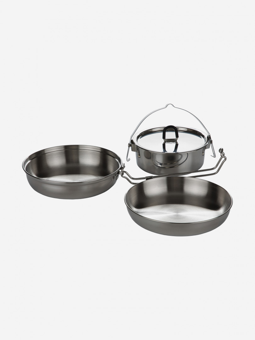 фото Набор посуды: котелок, сковорода, миска tatonka camp set regular, серебряный