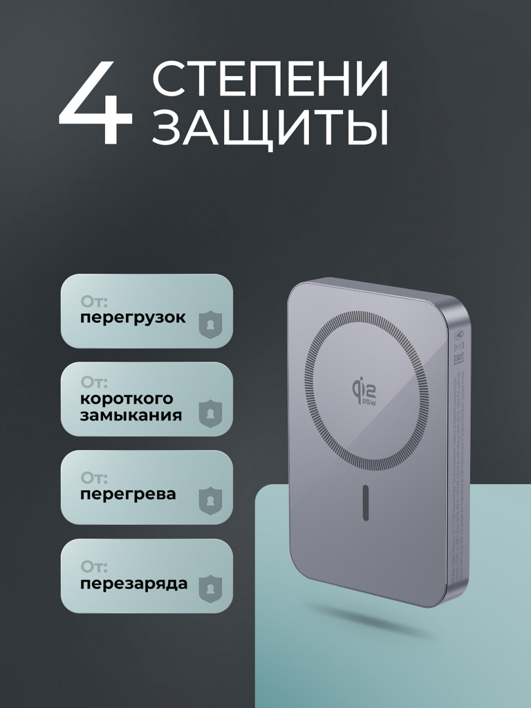 Внешний аккумулятор NRG Max Qi2.2 25Вт 10000 мА-ч (38.5 Вт-ч),Qi мощность до 25Вт MageSafe