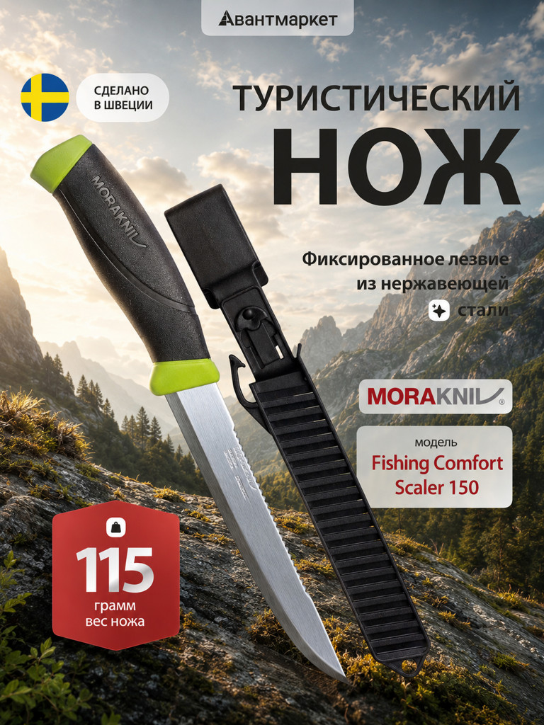 Нож Morakniv Fishing Comfort Scaler 150, нержавеющая сталь, 13870