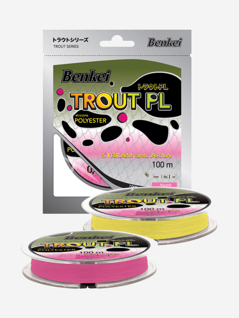 Монофильная леска из полиэстера Benkei Trout PL 100m желтый fluo #06 (0,128mm), 1,45kg