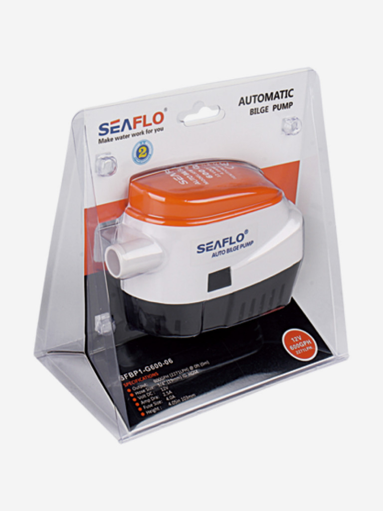 Помпа водооткачивающая автоматическая SeaFlo 24V, 1100 галлон/час, трюмная, патрубок 29 мм