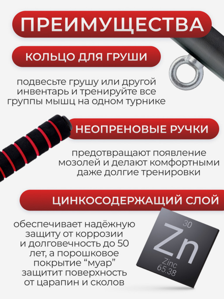 Турник настенный 3 хвата усиленный с упорами 90 см Гантели-в-Деле черный