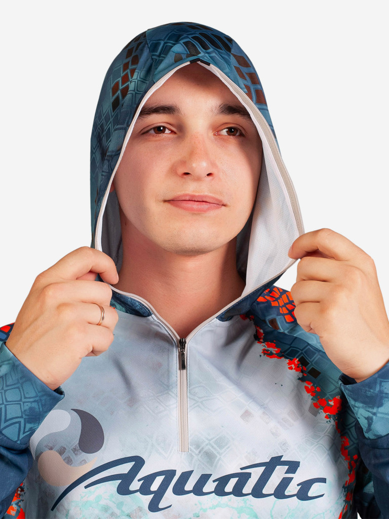 Джерси Аquatic Дж-05 с капюшоном (логотип: PIKE CAMO BLUE) для рыбалки и охоты