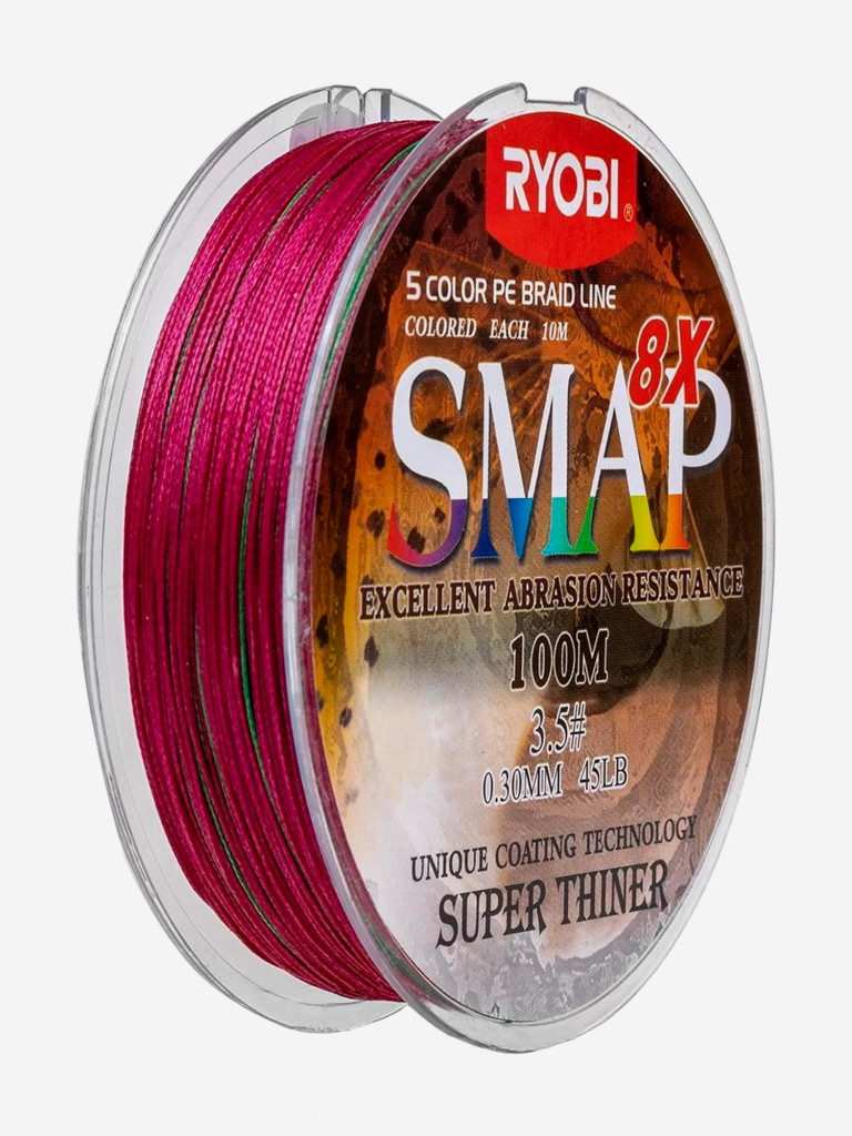 Шнур плетеный для рыбалки Ryobi SMAP PE8X, 100м, 0,31мм, 20кг, мультиколор