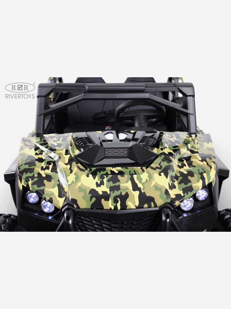 Детский электромобиль RIVERTOYS A707AA LUX NEW 4WD зеленый камуфляж