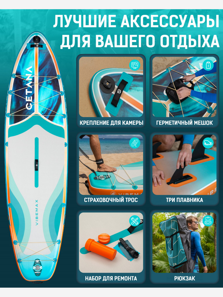 Надувная двухслойная SUP-доска CETANA VIBEMAX BLUE STD, 11'6" 351*86*15 см, сапборд