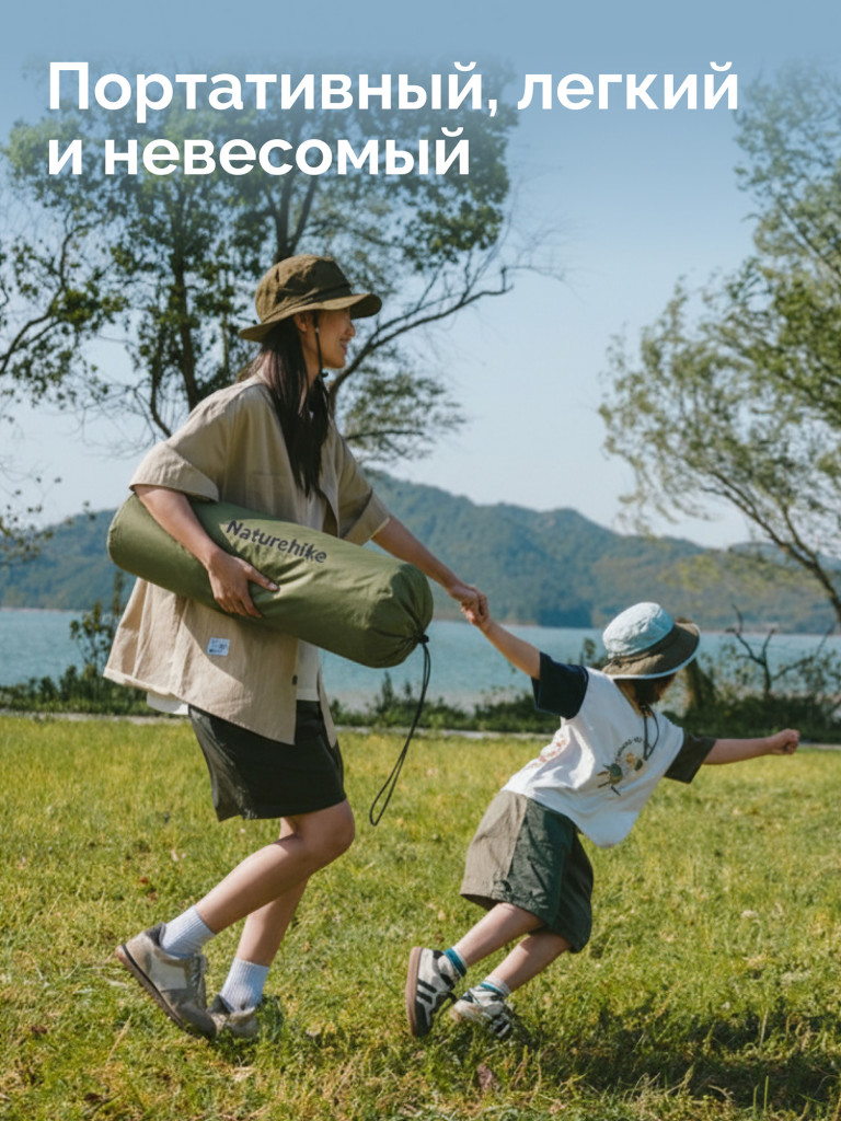 Коврик Naturehike CNK2550WS025 D Series 3см с подушкой R3.1 самонадувной туристический зеленый