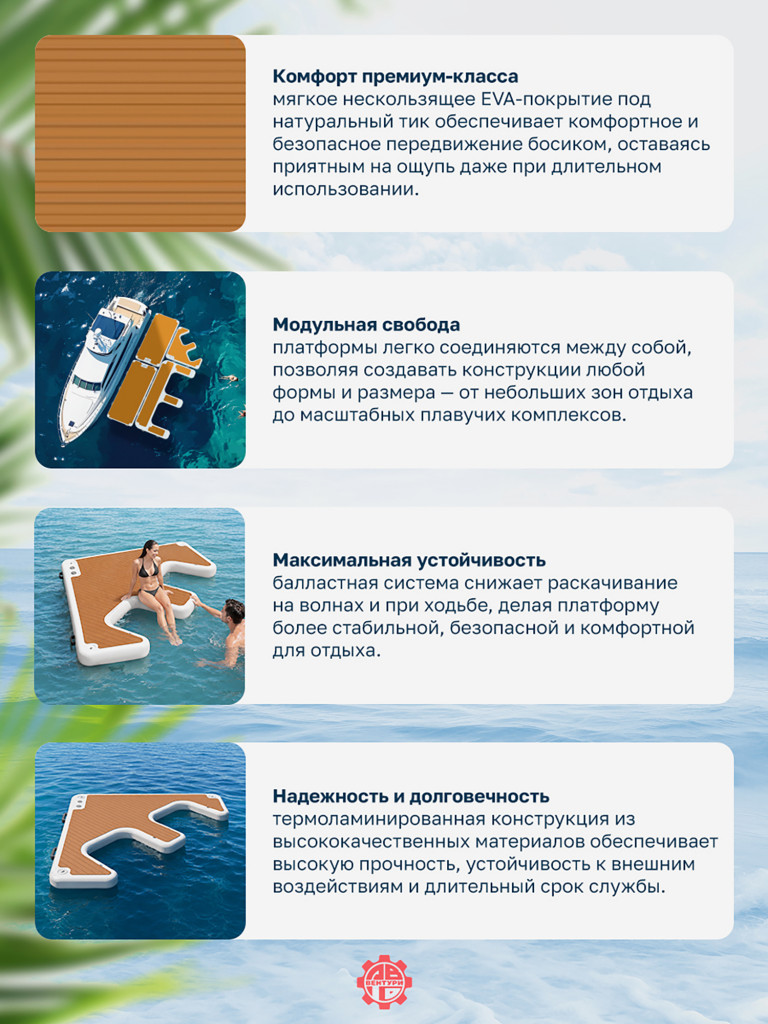 Платформа YASKA надувная модульная (понтон) 205х205х20 см, угловая