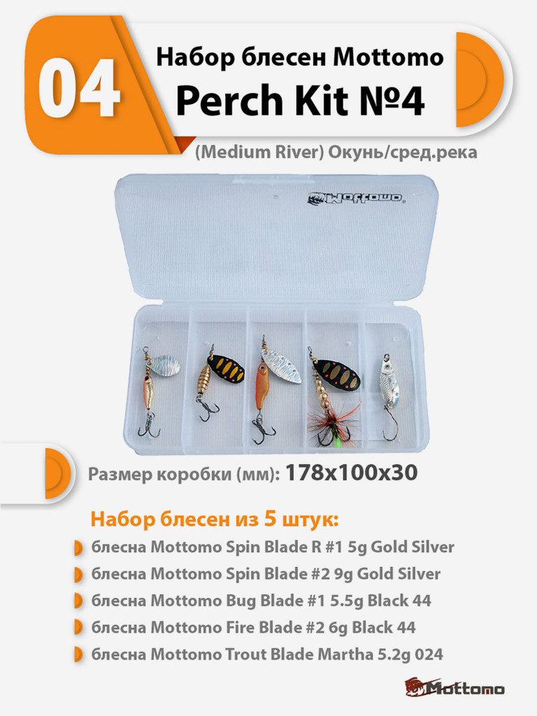Набор блесен рыболовных для спиннинга Mottomo Perch Kit №4 (Medium River) Окунь/сред.река