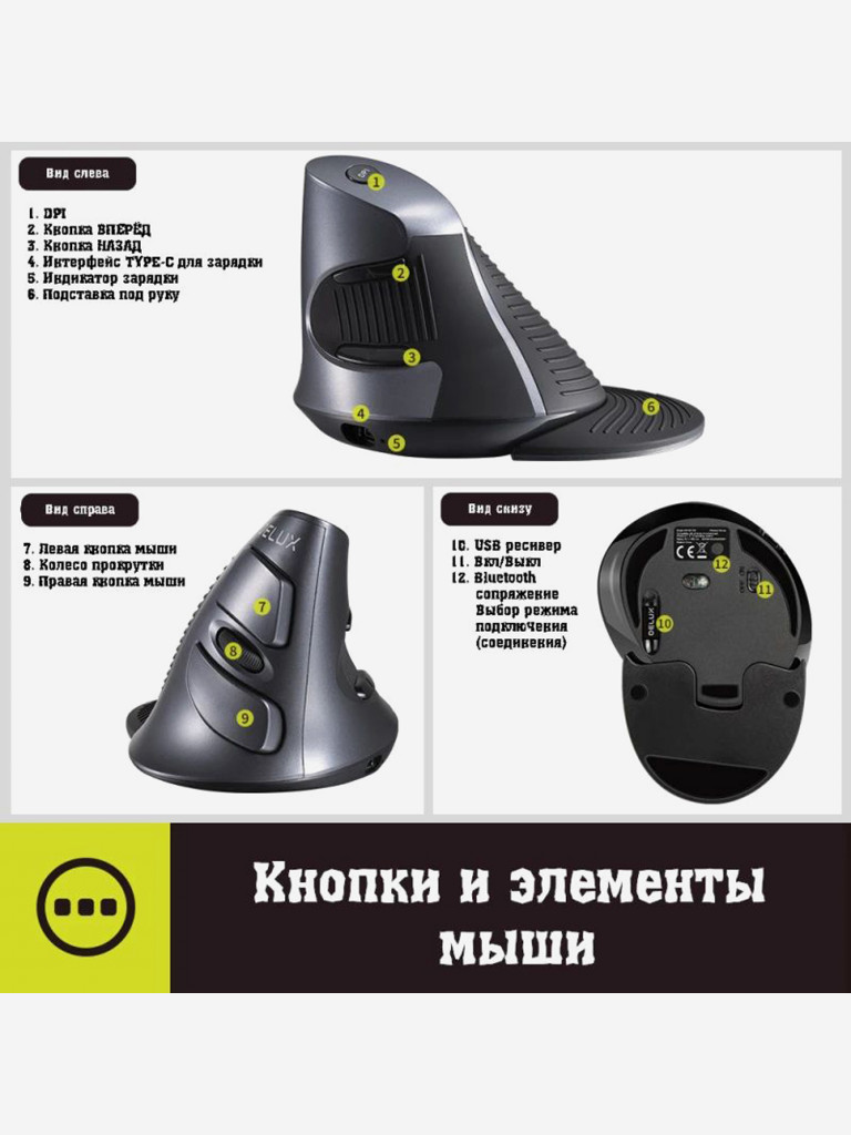 Игровая мышь вертикальная DELUX M618G