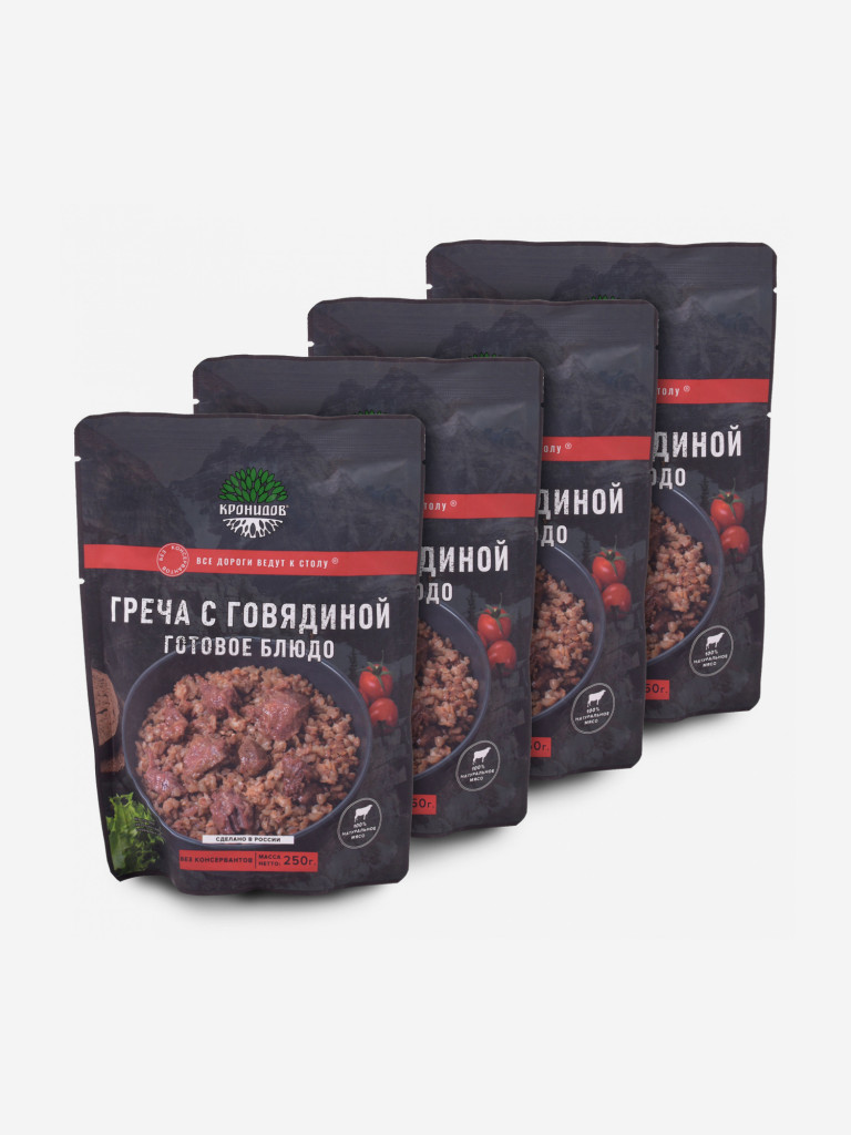 Готовое блюдо Каша гречневая с говядиной 250 г. (Кронидов) 4шт*250гр, 1кг