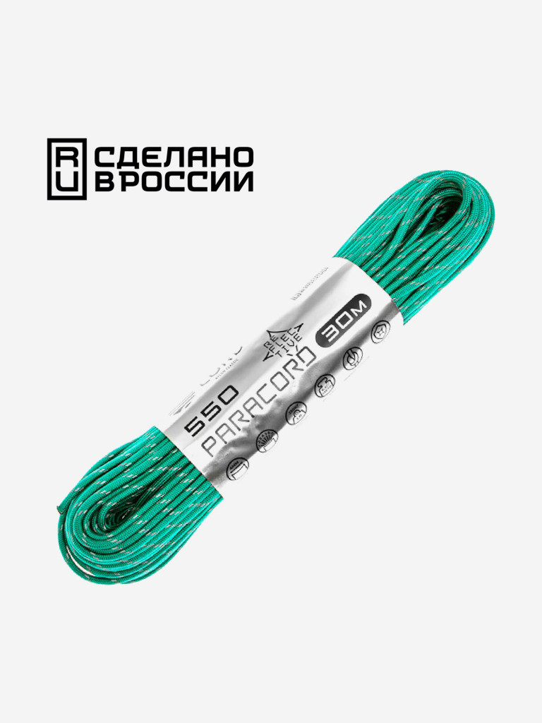 Паракорд 550 CORD nylon 30м RUS световозвращающий (emerald green)