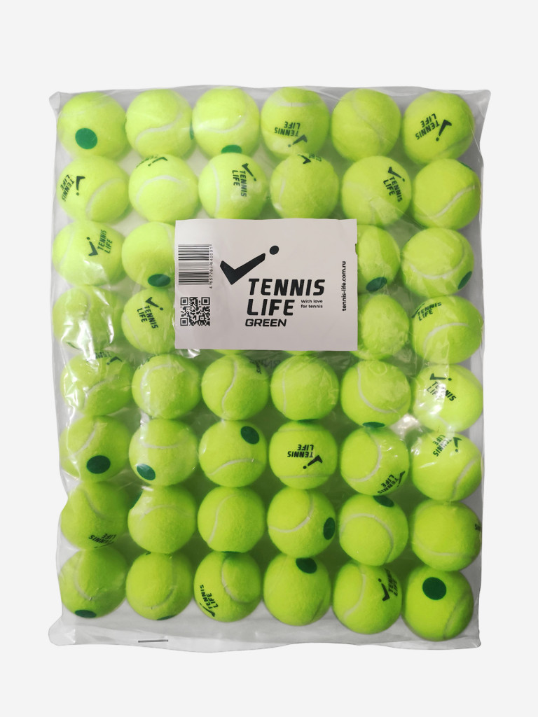 Мячи для большого тенниса Tennis Life зелено-желтые/48 мячей в полиэтиленовом пакете