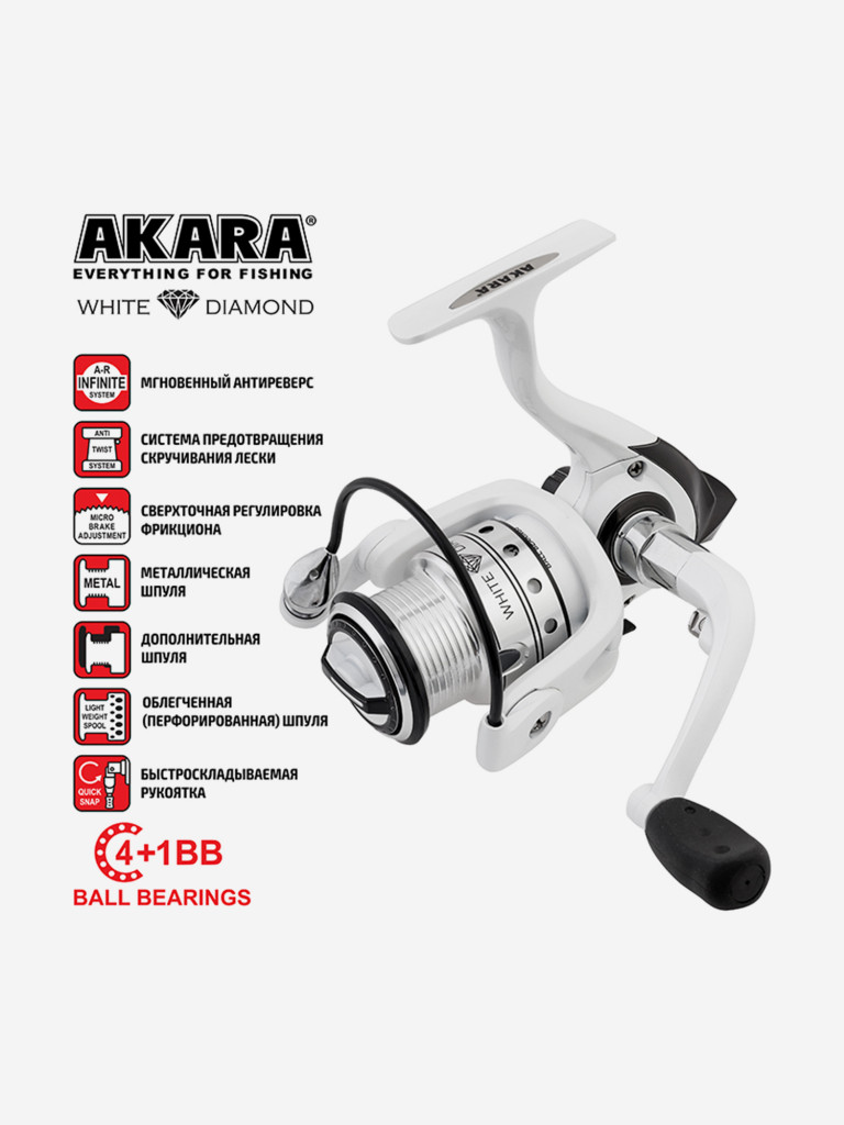 Катушка безынерционная Akara White Diamond 1000 3+1 bb