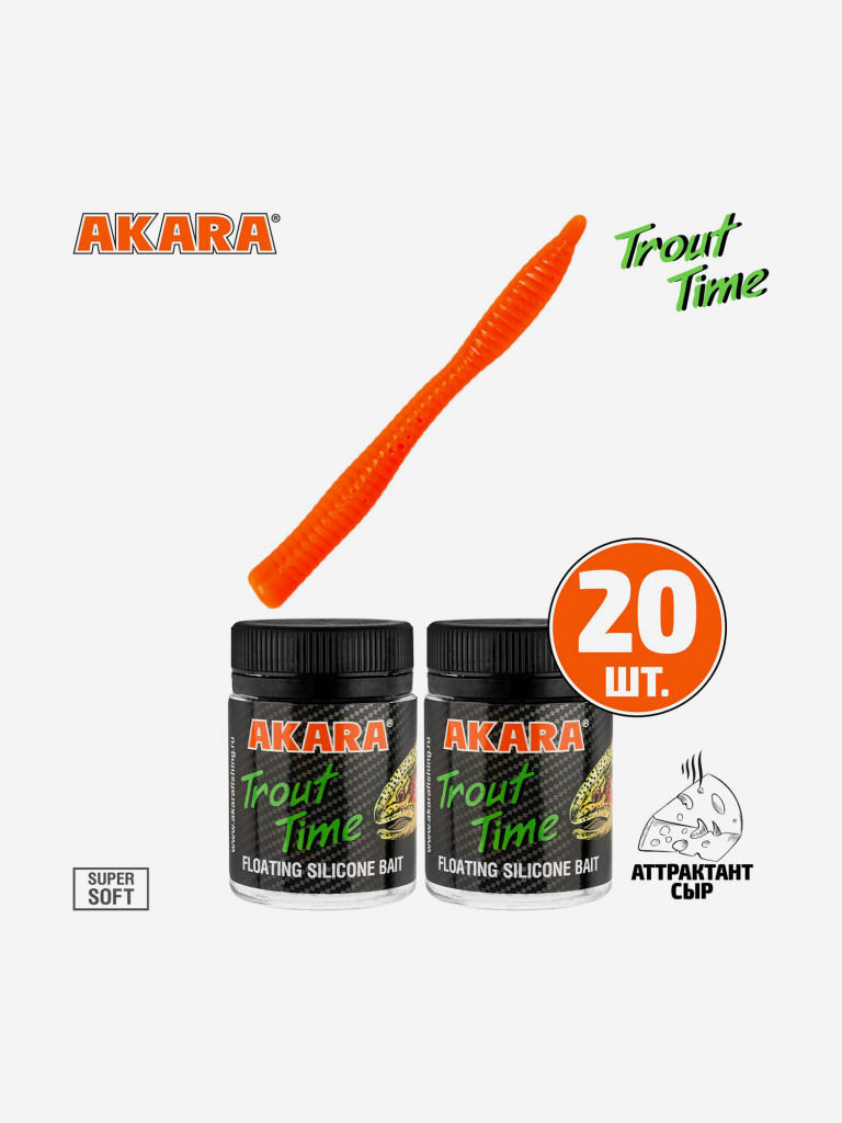 Силиконовая приманка Akara Trout Time WORM 3 100, Cheese (20 шт.)