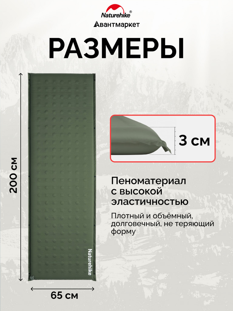 Коврик Naturehike CNK2550WS025 D Series 3см R3.1 самонадувной туристический зеленый