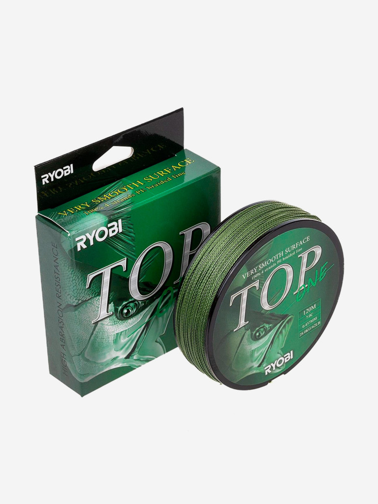 Шнур плетеный для рыбалки Ryobi TOP PE4X, 120м, 0,437мм, 28кг, темно-зеленый