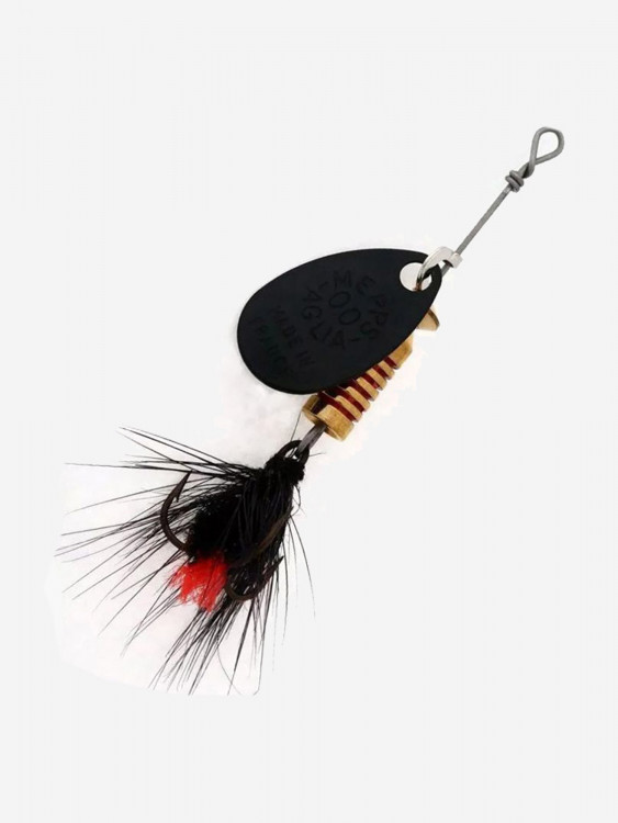 Блесна для рыбалки вертушка Mepps AGLIA MOUCHE, 00, Black/Black fly, 1 штука