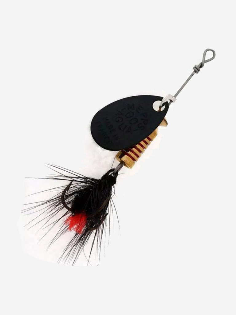 Блесна для рыбалки вертушка Mepps AGLIA MOUCHE, 00, Black/Black fly, 1 штука