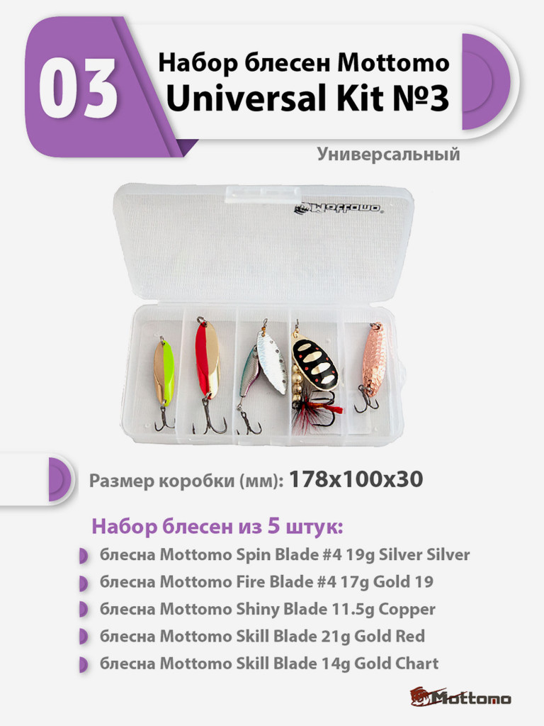 Набор блесен рыболовных для спиннинга Mottomo Universal Kit №3 Универсальный на щуку для форели