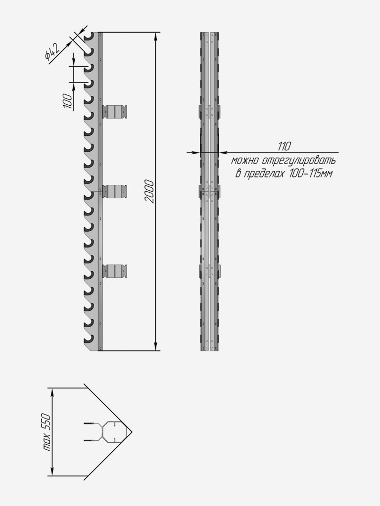 Стойка для гантелей Призма 100-115 LONG угловое исполнение SHTURM-CLUB