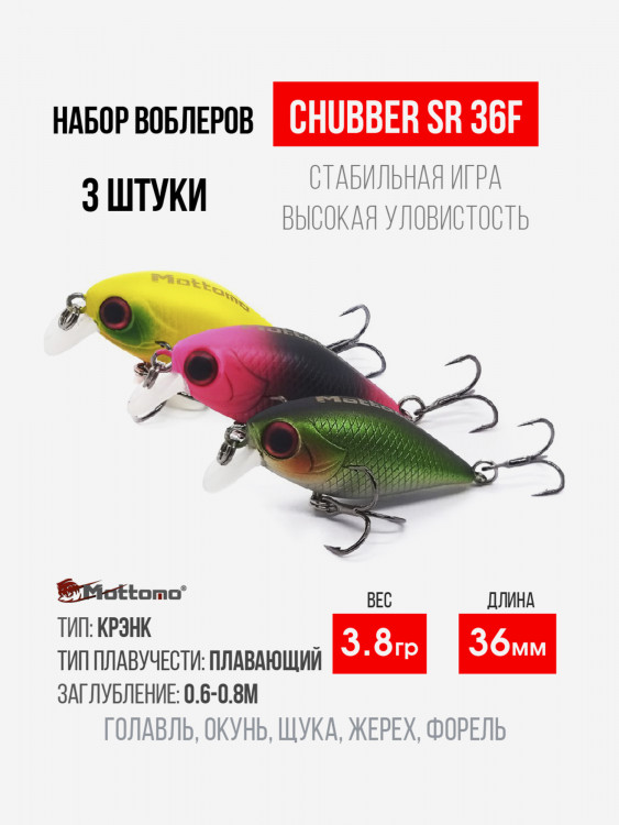 Набор воблеров для рыбалки Mottomo Chubber 36F "3в1" крэнк плавающий