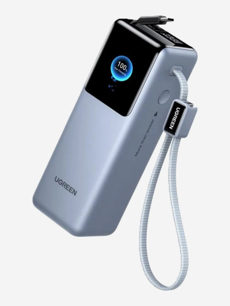 Портативный аккумулятор UGREEN PB728 (75702B) 200W Power Bank 25000mAh с двумя встроенными кабелями USB-C (ССС)