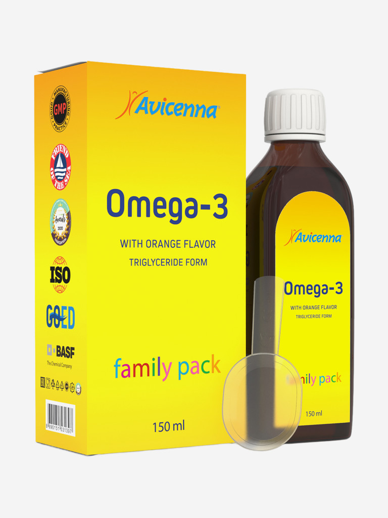 Жидкая Омега-3 Avicenna® с апельсиновым вкусом, 1400мг концентрированных жирных кислот, 150мл