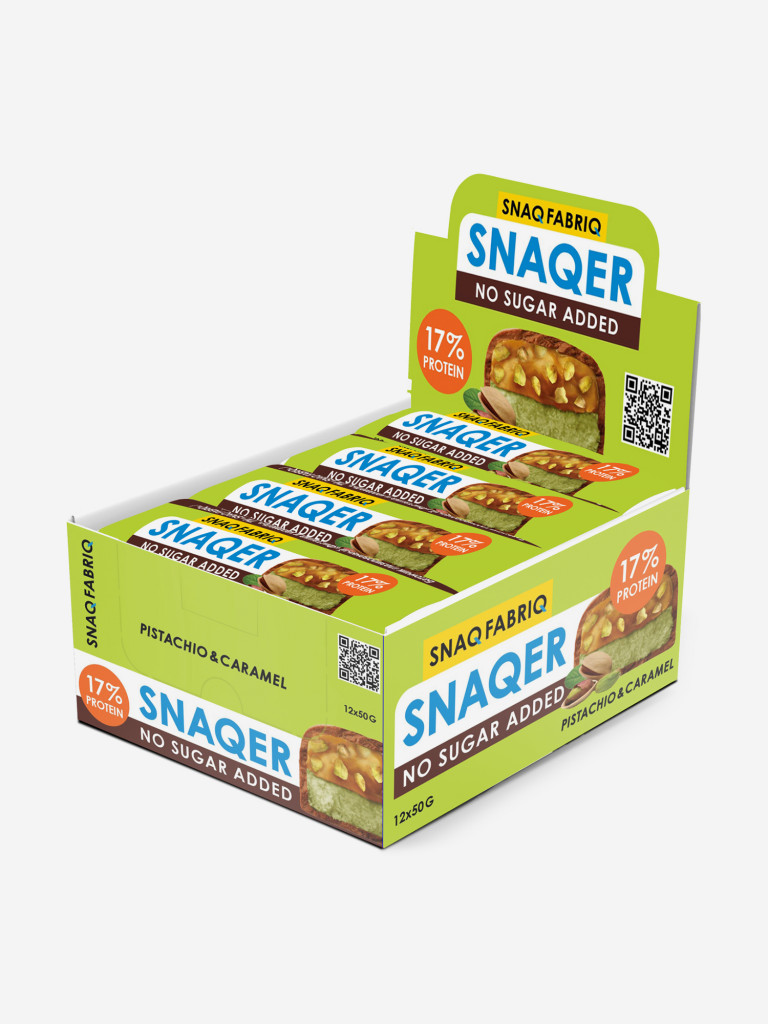 Батончики 12 шт. Snaq Fabriq в шоколаде "SNAQER" со вкусом "Фисташка и карамель", 50г. х 12шт.
