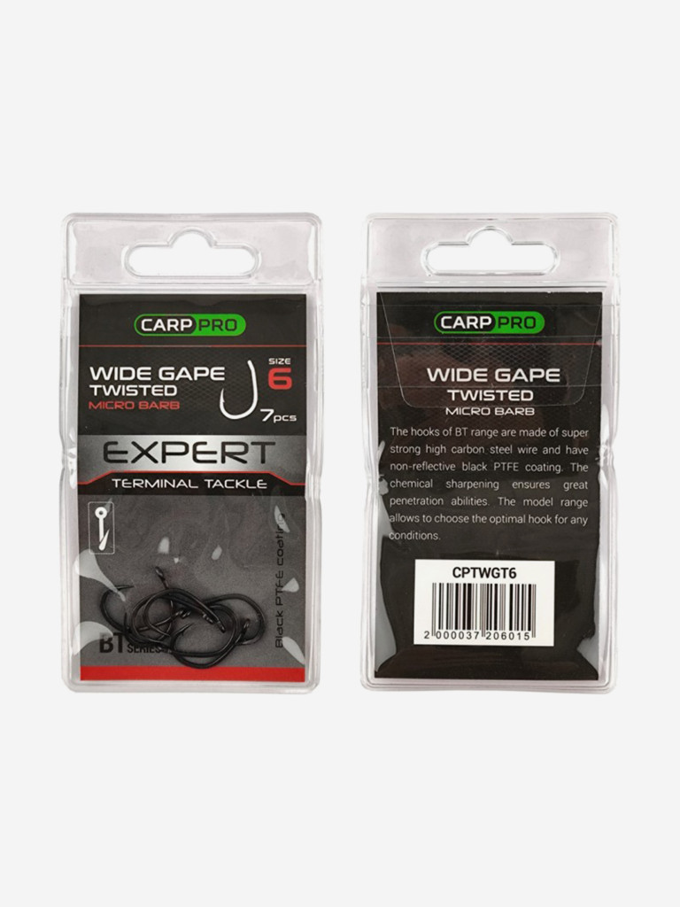 Крючок CARP PRO Black Teflon Wide Gape Twisted №6 7шт