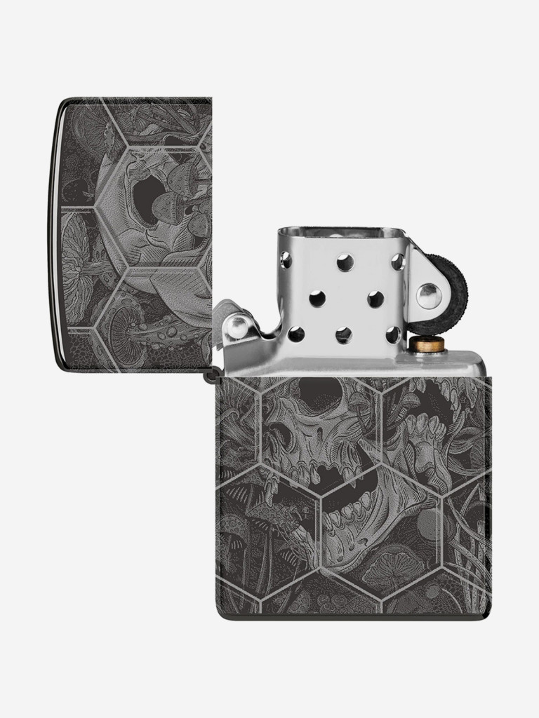 Зажигалка бензиновая ветроустойчивая Zippo Mushroom Skulls High Polish Black