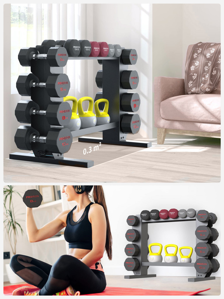 Стойка для гантелей PROIRON Компакт, металлическая, 68х45х54 см