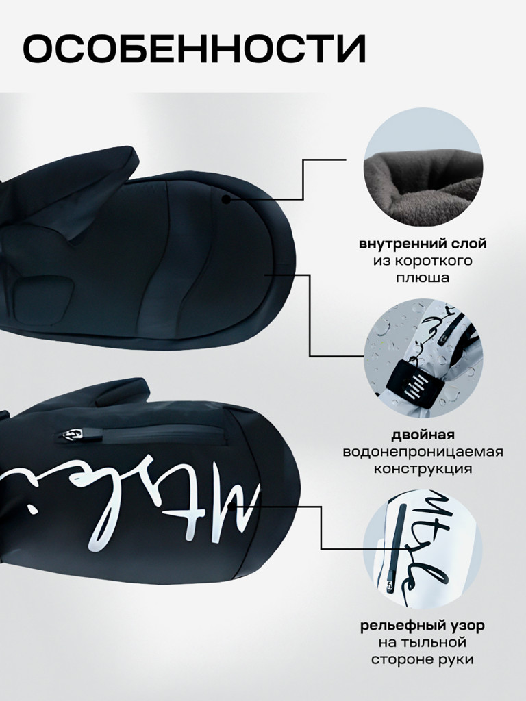 Варежки черные горнолыжные сноубордические непромокаемые XVOYA